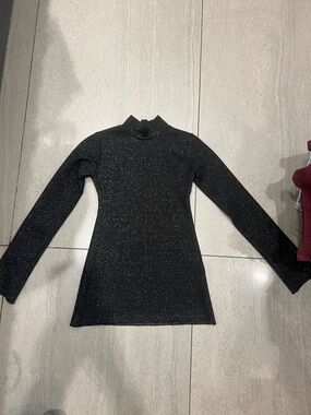 Zara Black Sparkle Mock Neck Long Sleeve Top